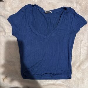 Bozzolo Navy V-Neck Ribbed Tee
